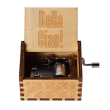 Load image into Gallery viewer, Antique Wooden Carved Bella Ciao Musical Box Hand Cranked Game of Thrones Music Box Birthday Christmas Gift Casket Decoration